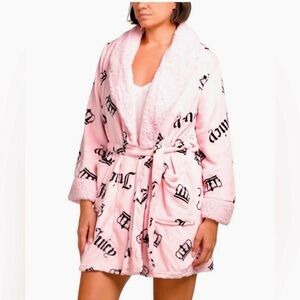 Juicy Couture Soft Pink Plush Robe w/Sherpa Trim L/XL NWT